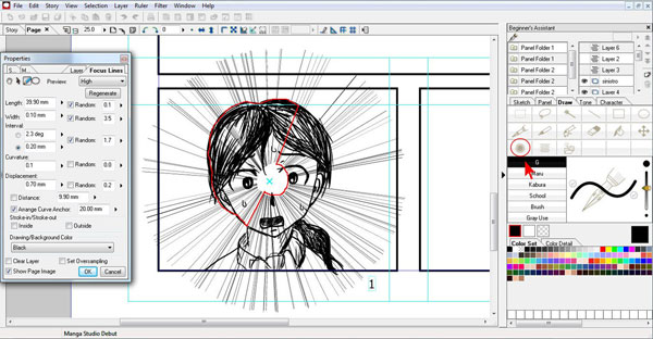 Manga Studio Debut 4 - linee cinetiche - focus lines